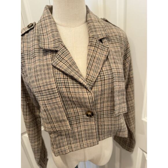 Sage The Label Plaid double flap crop Button Up top Women’s Size Small NEW Nwts - Picture 3 of 11